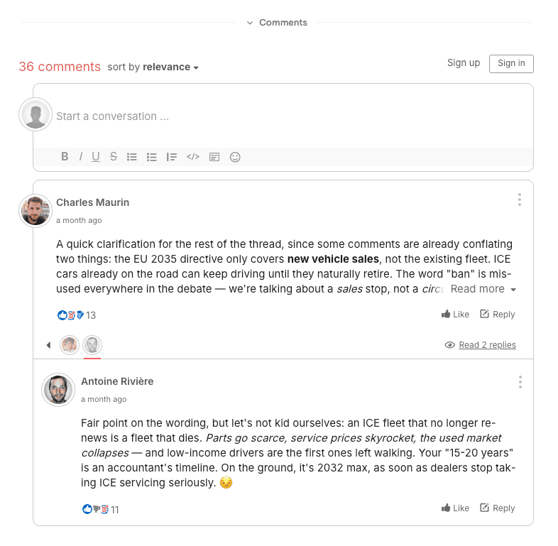 The GraphComment widget your readers see: discussion thread, votes, replies