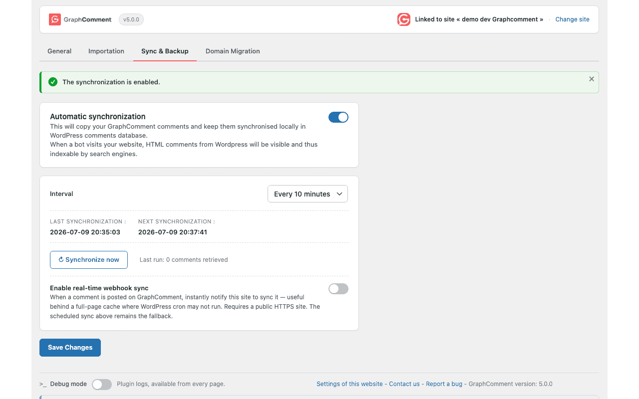 Synchronisation — chaque commentaire sauvegardé dans votre base WordPress